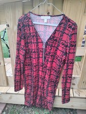Michael Kors 1/4 Zip Up Dress Women's Size M Semi Sheer Microfiber Sweater Plaid