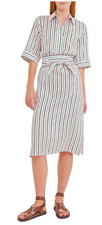 Sportscraft Lexi Dress Size AU/UK 18 US 14 Midi Striped Linen Belted Relaxed
