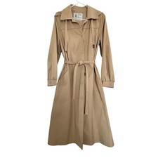 Vintage Women's London Fog Maincoats Hooded Tan Trench Coat Size 16 Reg.