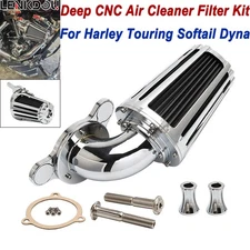 Cone Chrome Air Cleaner Filters Intake Kit For Harley Touring Softail Road Glide