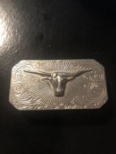 Shiny Nickel Plated Texas Long Horn Steer Head Belt Buckle 2 3/4"x 1 3/8"