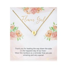 Flower Girl E Alphabet Pendant Necklace 14K Gold Plated Tiny Capital Letter Init