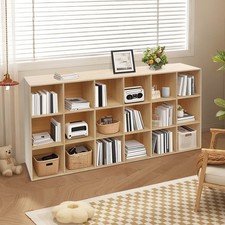 18 Compartments Book Storage Display Cabinet 180cm Bookshelf Solid Wood Bookcase