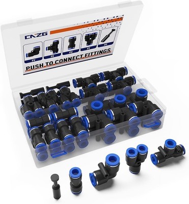 60Pcs Quick Connect Air Hose Fittings Pneumatic Push to Connect Fittings Kit 5 