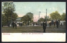Lithographie Hamburg-Rotherbaum, Passanten vor dem Dammthorbahnhof 1906 
