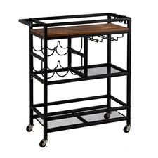 Artiss 72cm Bar Cart Drinks Trolley Serving Wine Rack Glass Holder 3 Hooks Black