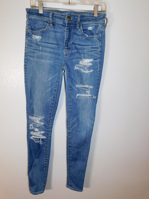 American Eagle AEO Destroyed Hi Rise Jegging Stretch Denim Jeans 6 x 31