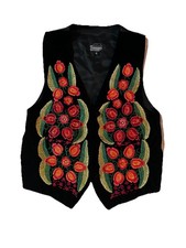 Guatemalan Artisan Floral Embroidered Vest S Black Velveteen Boho Chaleco Top