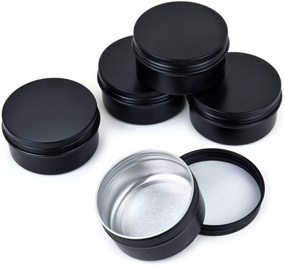 12 PCS 6 Oz Black Round Aluminum Tin Cans Screw Top Metal Cosmetic Container