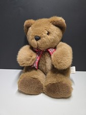 Vintage Hallmark Cards Brown Bear Red Green Bow Christmas Plush Toy Stuffed