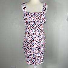 ASOS Y2K Linen Blend Mini Babydoll Dress All Over Cherry Print Sz 4 Vacay Beachy