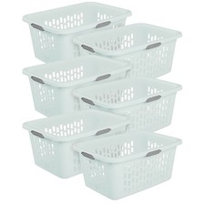 Sterilite Laundry Basket, 2 Bushel Plastic Hamper with Handles, Mint, 6 Pack