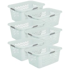 Sterilite Laundry Basket, 2 Bushel Plastic Hamper with Handles, Mint, 6 Pack