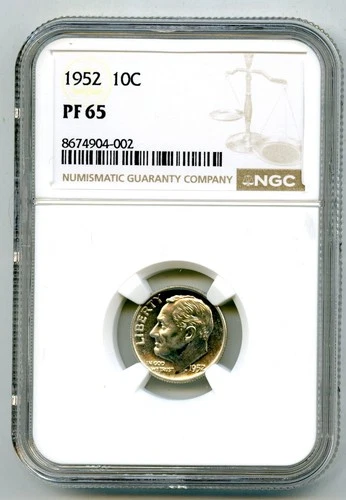 1952 10C ROOSEVELT SILVER PROOF DIME - NGC PF65 COIN