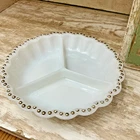 Vintage Fire King Milk Glass 3-Section Relish Dish Gold Beaded Edge 9"