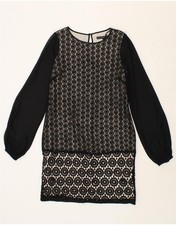 COAST Womens Abstract Pattern Long Sleeve Shift Dress UK 12 Medium Black GL10