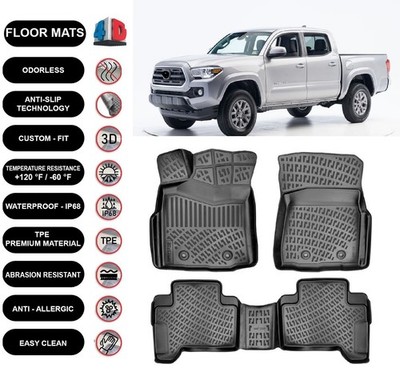 Floor Mats Liner For Toyota Tacoma Double Cab Automatic T (2018-2023) Black 4Pcs