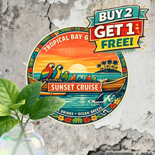 Tropical Island Beach Scene Round Metal Tin Sign Tiki Bar Decor 8x8