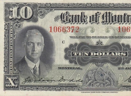 2.1.1935 BANK OF MONTREAL CANADA $10 "Dodds & Gordon" **X-RARE** (( EF )) - Picture 2 of 6
