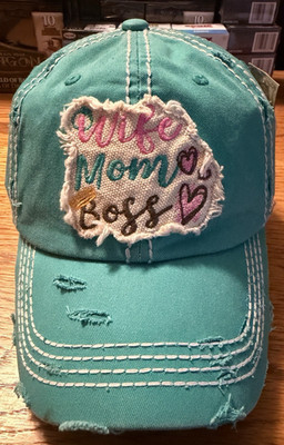 Kbethos Vintage Teal Wife / Mom / Boss Adjustable Back Hat  NWT