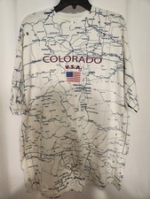 Vintage 90s Colorado Map AOP T Shirt Double Sided Mountains Western Sz XL