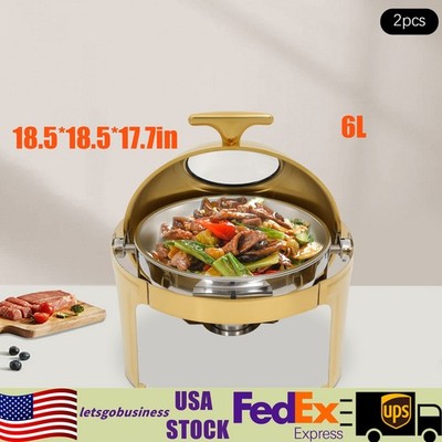 2 Pack 6L Stainless Steel Round Chafing Dishes Full Size Buffet Catering