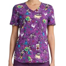 Disney Nightmare Before Christmas Halloween V Neck Scrub Top size L New With Tag