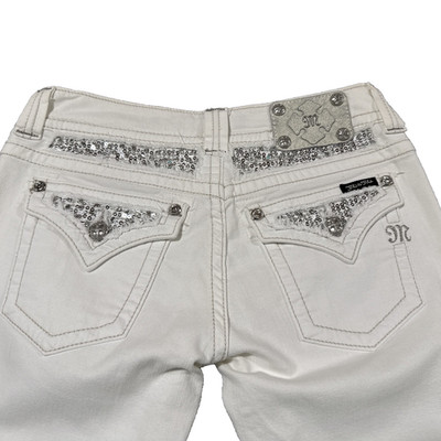 Miss Me Jeans Boot Cut 29 White JY6068B Bling Button Down Back Pocket