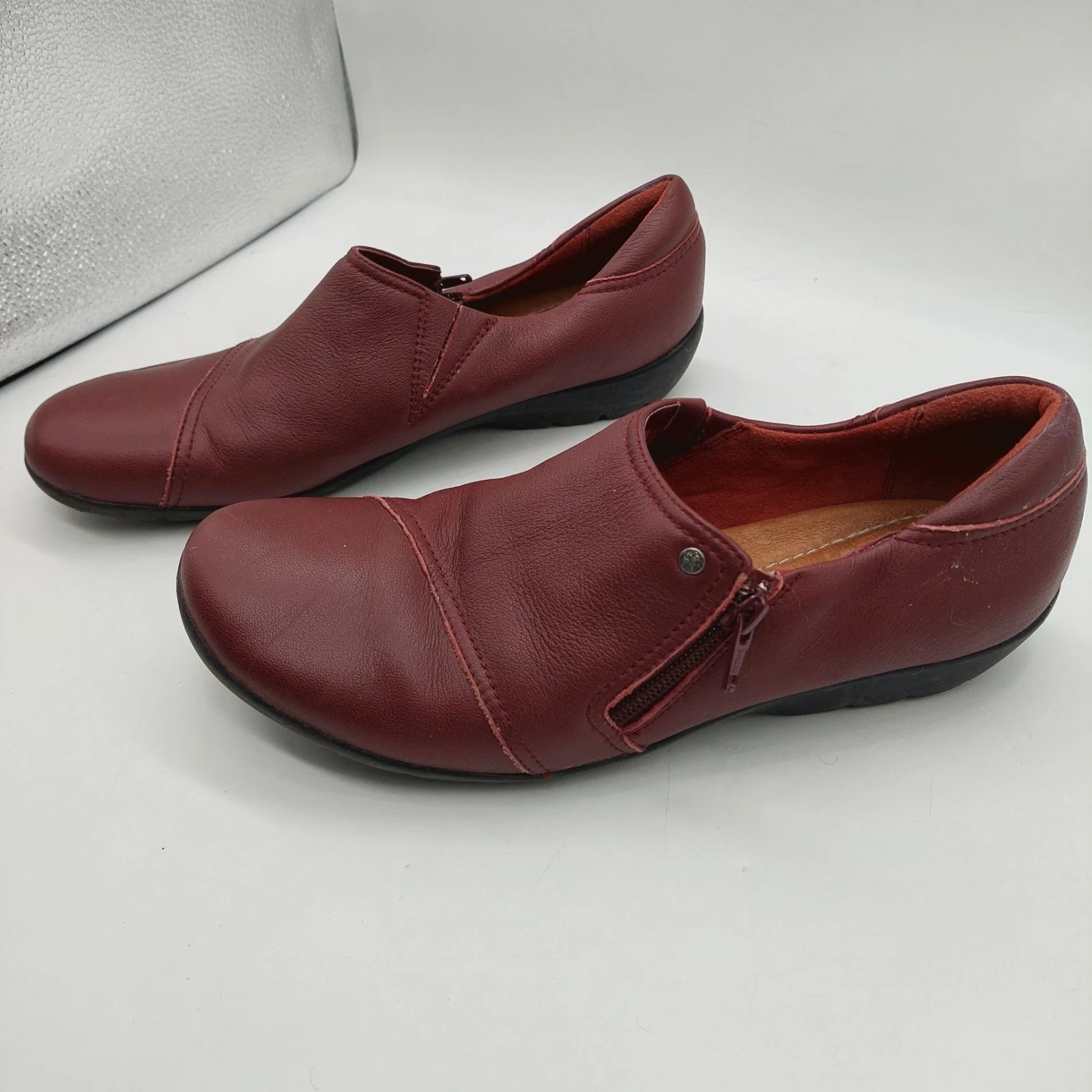 Mocassini Clarks Artisan bordeaux scarpe basse cerniera donna taglia 10