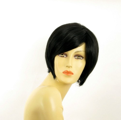 Women's Short Black Wool 1B Wig - Picture 1 of 9