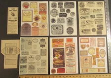 75 Diff. Vintage Ornate Pharmacy Medicine Apothecary Labels on 6 pages