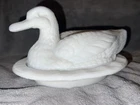 Vintage Westmoreland White Milk Glass Duck On A Nest 2 Piece Candy Dish