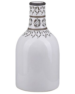 Blumenvase aus Steinzeug weiß mit dekorativem Muster Boho Retro Dekoration Ankon