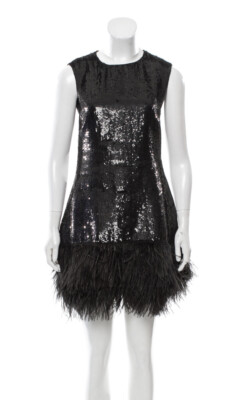 michael kors sequin feather dress Michael Kors Black Silver Sequin Feather Dress Size 8 US