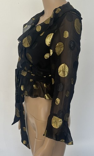 Hansen & Gretel Wrap Sheer Silk Blouse Black Gold Size Small - Picture 5 of 8