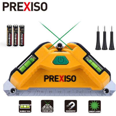 PREXISO New 65Ft Green Beam Square Laser Level Floor Tile 3 Mounting Pins 3AA