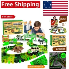 Ultimate Dinosaur Racetrack Set - Glow in The Dark T-Rex & Triceratops Adventure
