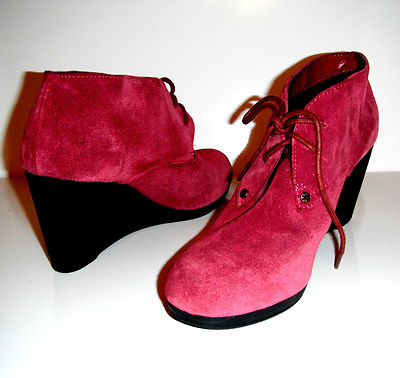 New Isaac Mizrahi Live! Valerie Russet Red Suede Lace-up Wedge Ankle Boots  sz 8M