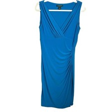 Lauren Ralph Lauren womens Blue Surplice Wrap Jersey Dress Size 8 bodycon midi