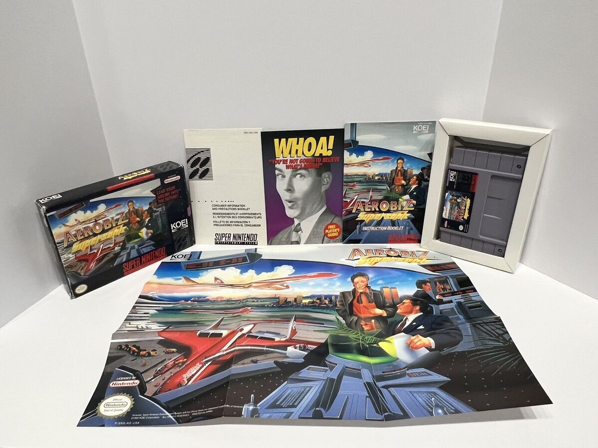 Aerobiz Supersonic Super Nintendo SNES Complete CIB W Poster Aerobiz Supersonic Super Nintendo SNES Complete CIB W Poster