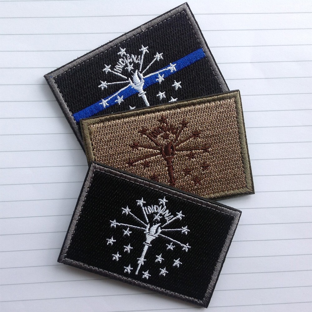 3 PCS Indiana IN STATE FLAG THE BLUE LINE US USA FLAG TACTICAL
