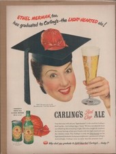 Publicité promotionnelle originale vintage CARLING'S ALE Ethel Merman 1950