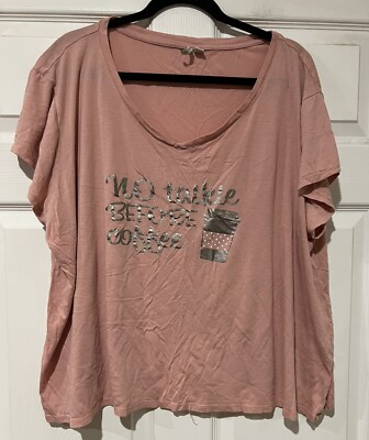 #ad Live Well Sleepwear Sz 3X Rosy Pink “No Talkie Before Coffee” Top $3.99