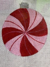 Handpainted Needlepoint Round Candy Cane Christmas Ornament,18ct Zweigart Canvas