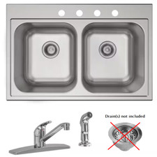 Elkay Parkway 20-Gauge 33" Double Bowl Drop-In Kitchen Sink w/Faucet - Pls Read