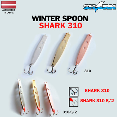 310 SHARK ICE FISHING SPOON, Galvanic, Brass, 30,40,50,60 mm, Vertical Jig, VMC