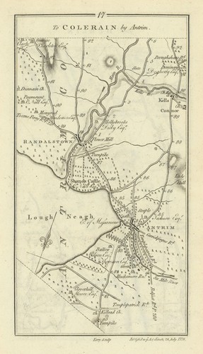 #17 Dublin to Coleraine by Antrim. Randalstown Kells. TAYLOR/SKINNER 1778 map