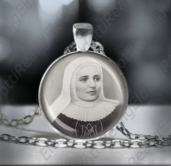 St. Laura Catholic Necklace Christian Medal Black and White