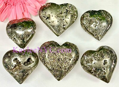 Wholesale Lot 6 Pcs Natural Pyrite Heart   Crystal Healing Energy
