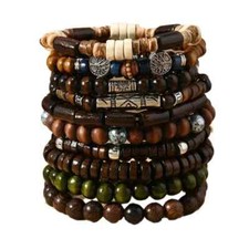 10PCS Boho Beaded Bracelets Set for Men Wooden Tree of Life Layered Jewelry